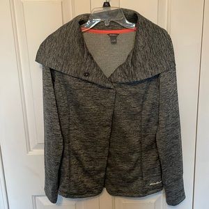 Eddie Bauer sz M gray sweatshirt cardigan snap closure GUC BX1